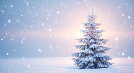 Winter Season: Magical Snowfall and Frozen Evergreen Tree