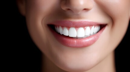 Fototapeta premium Radiant and flawless a bright white smile with beautifully formed teeth and soft pink lips emphasizing dental health hygiene and aesthetic appeal in a close up view