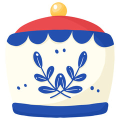 Blue Porcelain Christmas Hat | Delft Blue Holiday Clipart | Blue and White Winter Vector