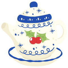 Blue Porcelain Christmas Cookies and Sweets | Delft Blue Holiday Clipart | Blue and White Winter Vector