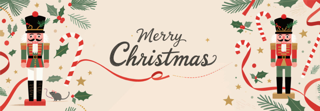 Merry Christmas Nutcracker Holiday Banner Design