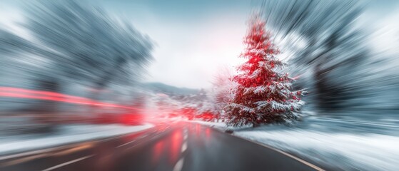 Dreamy christmas eve with blurred lights and snow