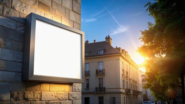 建物の壁面に取り付けられた発光したテナント看板が夕方の街に輝きを添える光景