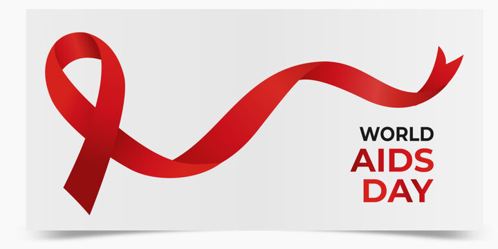 Editable Vector of World AIDS Day 1 December Red Ribbon Symbol, HIV Awareness Graphic Design for Charity and Medical Health Promotion