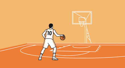 Basketball player dribbling the ball on the court preparing to shoot illustration