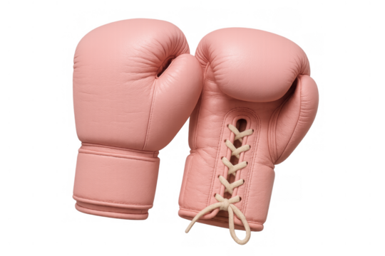 Pink boxing gloves symbolizing female empowerment, strength, and fighting spirit on transparent background