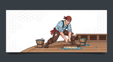 Pirate Scrubber: A Seafaring Illustration of Ship Maintenance and Nautical Life