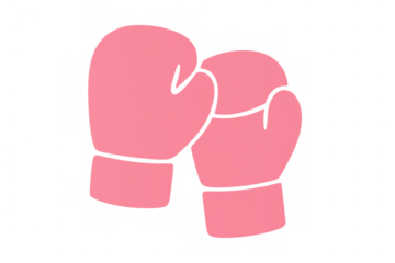 Pink boxing gloves for breast cancer awareness, symbolizing strength, fight, health, and research. Transparent background