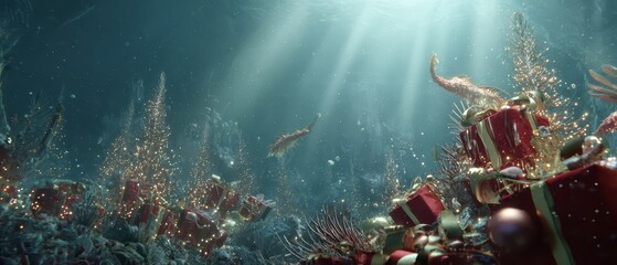 Underwater martian new year celebration scene