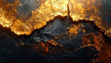 Abstract gold and black texture background with cracks for modern design elements and artistic creations.