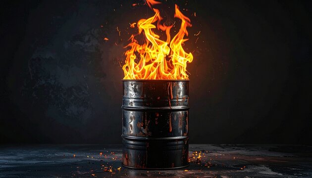 Metal Barrel Ablaze A Fiery Display of Energy and Heat for Industrial Concepts and Environmental Concerns.