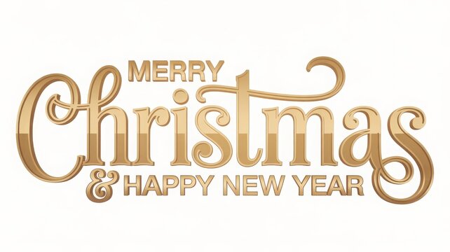 Elegant merry christmas and happy new year golden text isolated on white background
