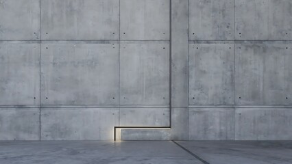 Minimalist concrete wall with a builtin light fixture creating a modern and industrial aesthetic for interior design concepts