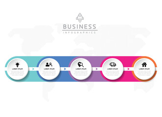 Vector infographic business presentation template with circular interconnection with 5 options.