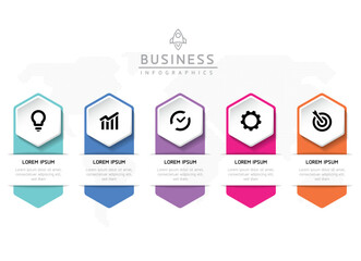 Vector infographic business presentation template with circular interconnection with 5 options.