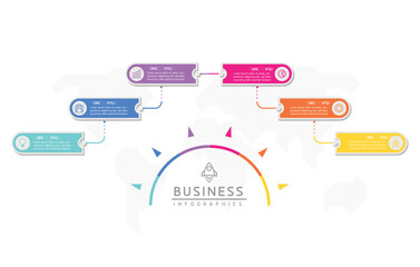 Vector infographic business presentation template with circular interconnection with 6 options.