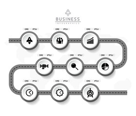 Vector infographic business presentation template connected with 9 options