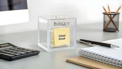 Clear Cube Labeled Budget Holding Clear Goal Note