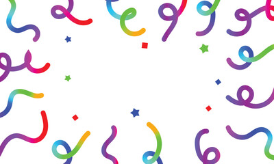 Party Frame with Gradient Ribbons and Stars. Abstract Confetti Explosion for Carnival Birthday Parties and Anniversaries. 3D Color Gift Fireworks