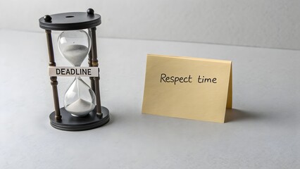 Hourglass beside note tag emphasizing time and deadline concept