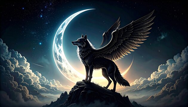 wolf and moon