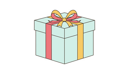Delightful pastel gift box with ribbon, perfect for birthdays, holidays, or special occasions, conveys joy and celebration. A scalable vector graphic.