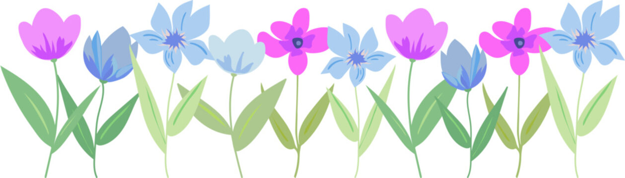 pastel spring flowers border vector illustration floral horizontal header banner frame isolated background greeting card wedding invitation web design