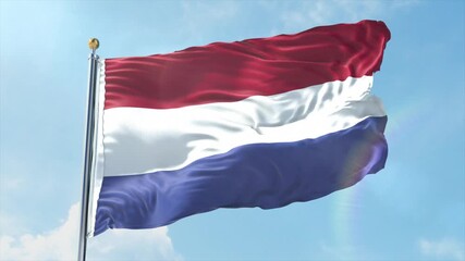 4K Netherlands flag waving in the wind - realistic Netherlands flag animation in high resolution, perfect for Netherlands national day, independence, travel and patriotic video projects - Powered by Adobe