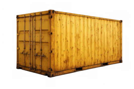 Yellow cargo shipping container on transparent background, representing global logistics and freight transport - Powered by Adobe