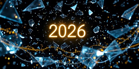 2026 year celebration concept with shattered glass