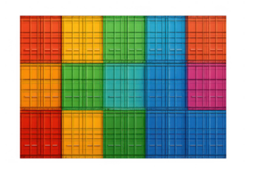 Colorful stacked shipping containers representing global cargo logistics and international trade on transparent background