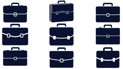 Stencil Briefcase Symbol Set — Black Solid Briefcase Icons for Business, Office & Corporate Branding