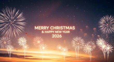 Fireworks for merry christmas and happy new year 2026