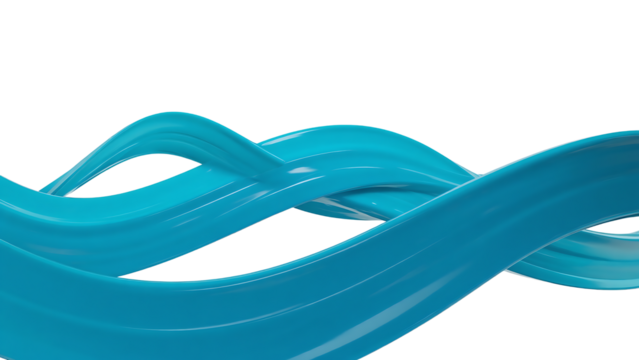 Abstract turquoise wave isolated on transparent background creating a dynamic and fluid design element with a smooth and glossy texture