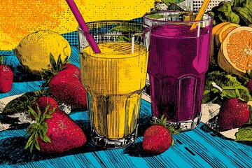 Pop Art Style Fresh Fruit