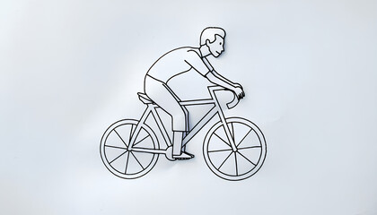 Obraz premium Simple black line art illustration of a man riding a bicycle. Minimalist doodle or icon style, isolated on a white background. Concept for cycling, health, or transportation.