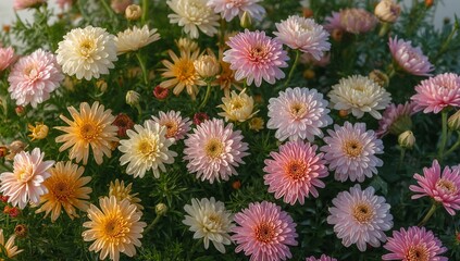 Floral Abstraction. A Symphony of Colors and Forms in a Botanical Garden, Delicate Texture.