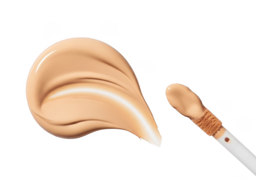 A swirl of liquid foundation makeup with a doefoot applicator, isolated on transparent background
