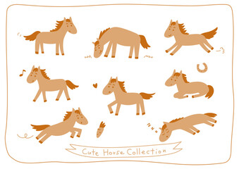 かわいい手書きの馬 いろいろなポーズコレクション