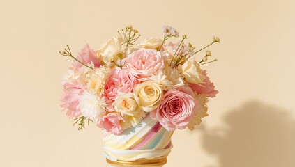 Floral Arrangement in an Ice Cream Cone. Pastel Shades and Dreamy Softness.