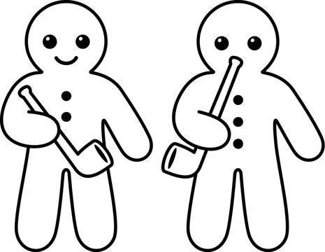 Stutenkerl or Weckmann, sweet man  pastry with pipe. St Nicholas or St Martins Day in Germany. Cartoon drawing, isolated line art vector illustration.