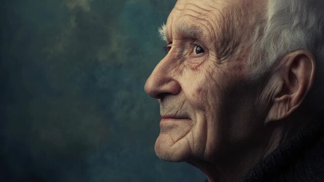 A contemplative older man with a lifetime of experiences etched on his face.