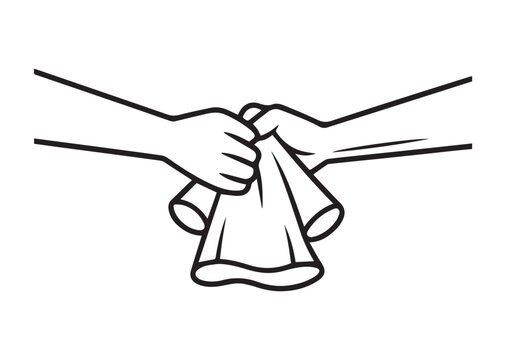 hands holding cloth, black and white clip art preview