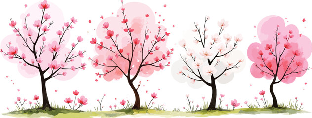 Beautiful Spring Blossom Trees in Full Bloom with Pink Petals