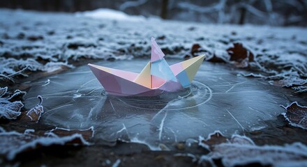 Paper Boat on Frozen Puddle - A Winters Tale.