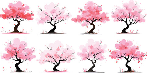 Cherry Blossom Trees Watercolor Pattern Seamless Repeating Design Element