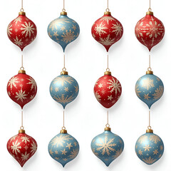 Luxury Red and Blue Intricate Holiday Ornaments Collection