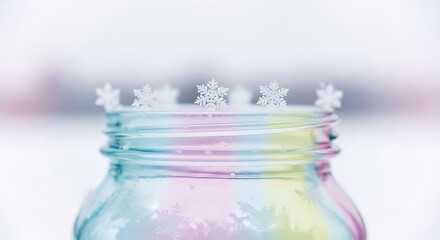 Pastel Jar with Snowflake Embellishments - A Winter Craft Project.