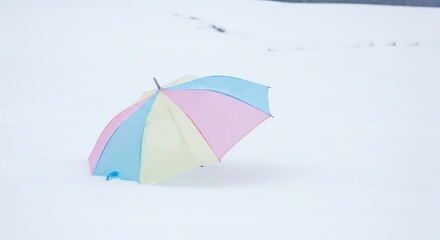 Pastel Umbrella in a Snowy Landscape - A Pop of Color.