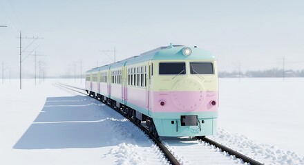 Pastel Train Journey Through Winter Wonderland - A Snowy Adventure.